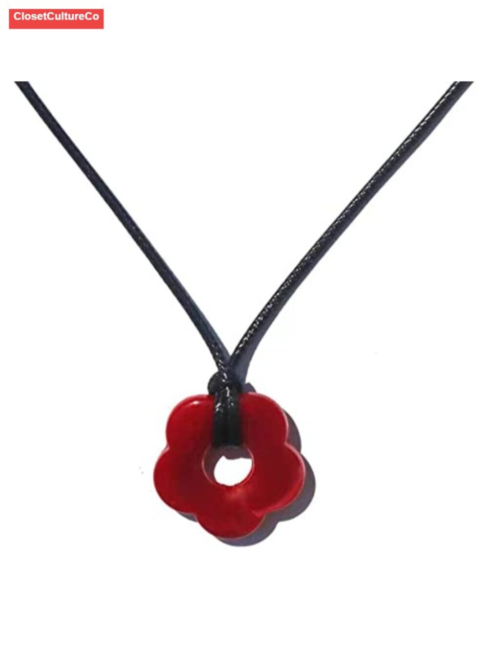 Y2K Plum Blossom Pendant Necklace Resin Flower Leather Rope Chain